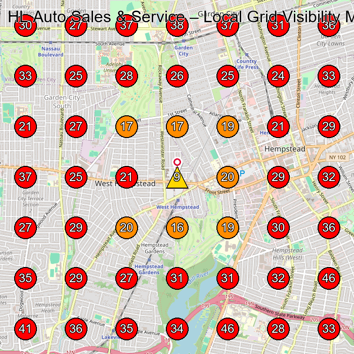 HL Auto Sales & Service GeoGrid visibility map for Used Car Dealer in West Hempstead
